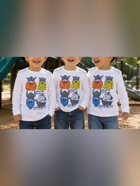 Lot of 3 Okie Dokie White Viking Monster L/S Tees 3T Cartoon Graphic Nordic NWT